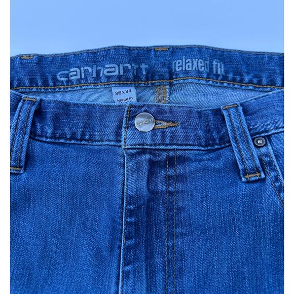 Carhartt Rugged Flex Relaxed Fit Mens Blue Jeans 36x34 Straight Leg Workwear - Picture 8 of 12